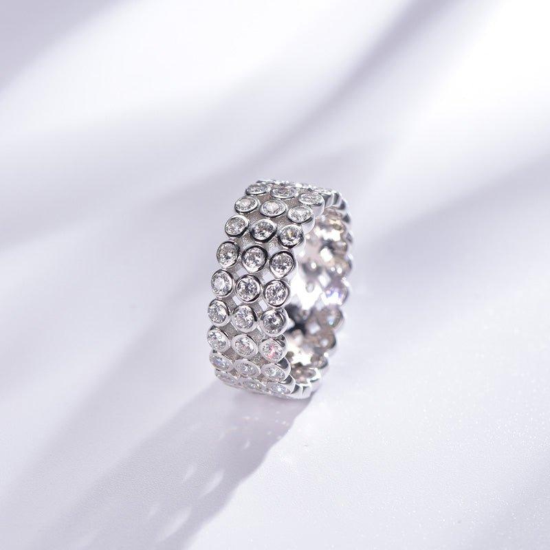 Three Rows White Stone Wide Women's Band Ring - Trendolla Jewelry